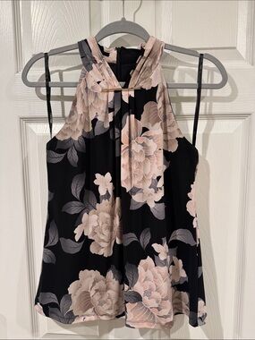 Calvin Klein Black Floral Halter Top with Blush Flowers
